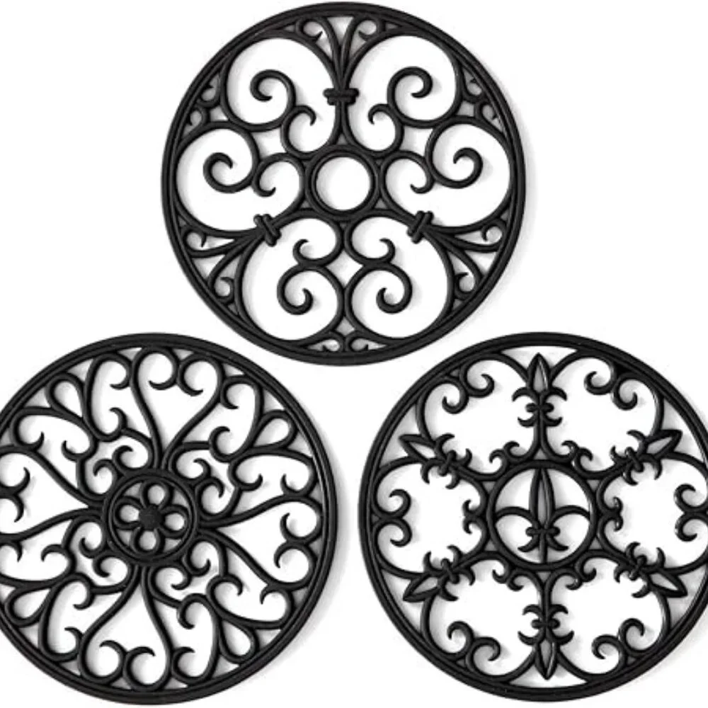 * Trivets Set of Three Silicone Mats Scroll Design Hot Pads Dark Brown